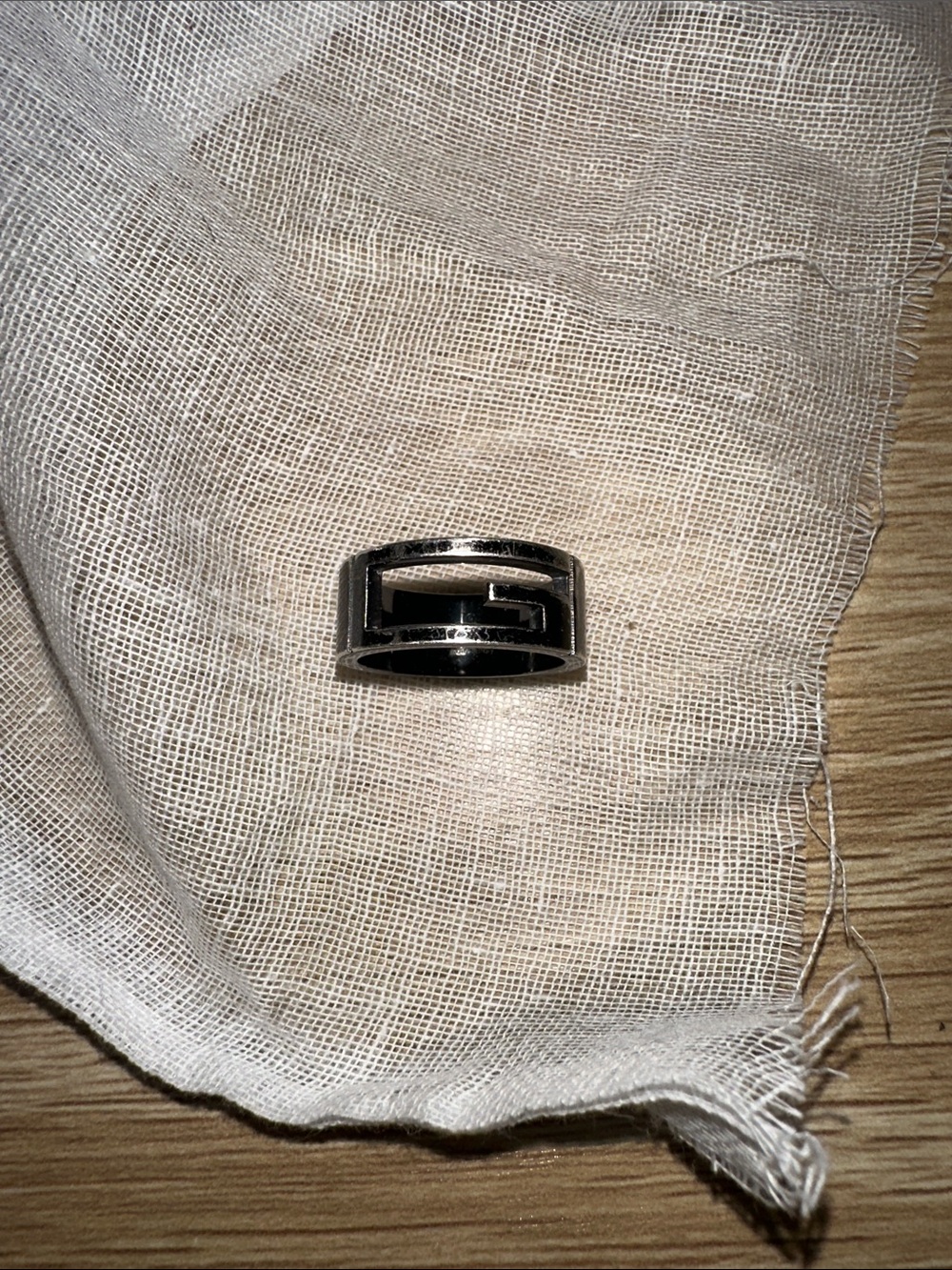 Authentic Gucci Sterling Silver Cutout G Wide Band Ring - Size 6.25/6.5